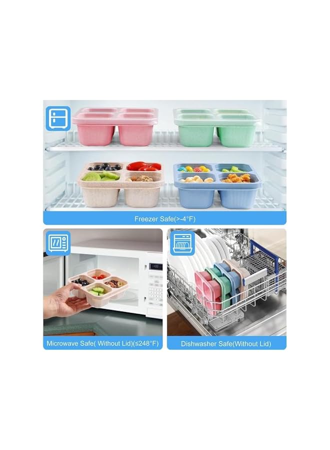 Green Tiger 5 Pack Snack Containers, Reusable Bento Snack Box, 4 Compartments Meal Prep Lunch Containers for Kids and Adults, Stackable Divided Food Storage Containers for School Work Travel (5 Pack) - Image 4