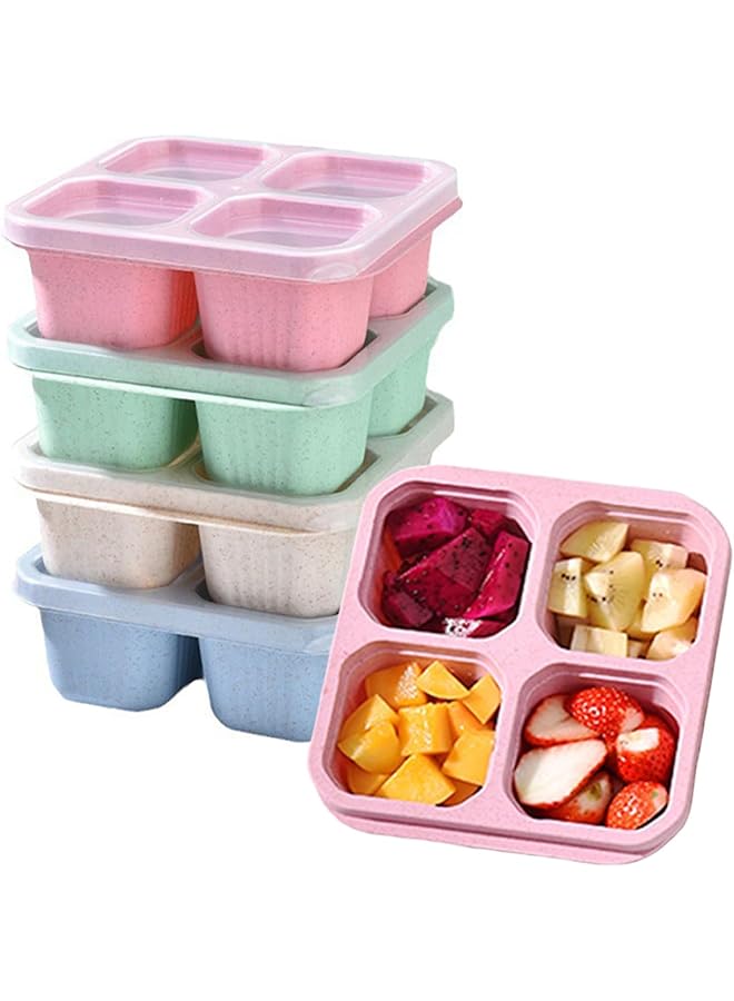 Green Tiger 5 Pack Snack Containers, Reusable Bento Snack Box, 4 Compartments Meal Prep Lunch Containers for Kids and Adults, Stackable Divided Food Storage Containers for School Work Travel (5 Pack) - Image 1