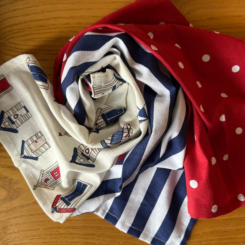 Oak & Lily set of 6 Kitchen Towels | Red & White Polka, Red & Blue House and Navy Blue Stripes Prints |Washable Large Size Kitchen Napkins (40x60cm)| 100% Cotton | for Kitchen Cleaning, Drying, Wiping - Image 4