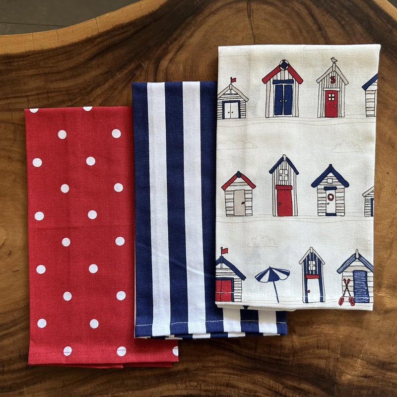 Oak & Lily set of 6 Kitchen Towels | Red & White Polka, Red & Blue House and Navy Blue Stripes Prints |Washable Large Size Kitchen Napkins (40x60cm)| 100% Cotton | for Kitchen Cleaning, Drying, Wiping - Image 5
