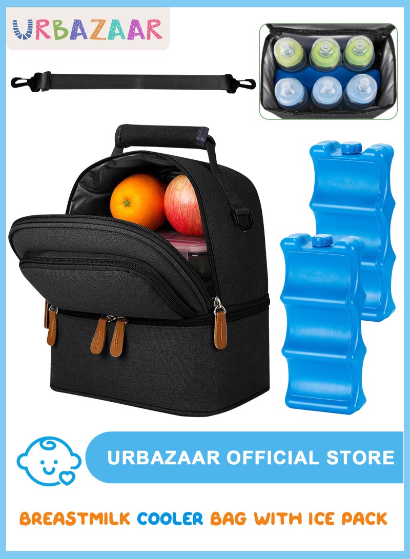 URbazaar Breastmilk Cooler Bag with Ice Pack Fits 6 Baby Bottles up to 9 Ounce, Breast Milk Pump Cooler Bag with Shoulder Strap for Nursing Mom Daycare, Work, Travel- Black  - Image 1