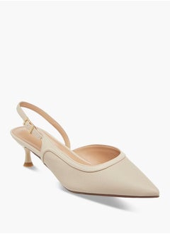 Celeste Women's Monogram Print Shoes with Buckle Closure and Kitten Heels  - Image 2