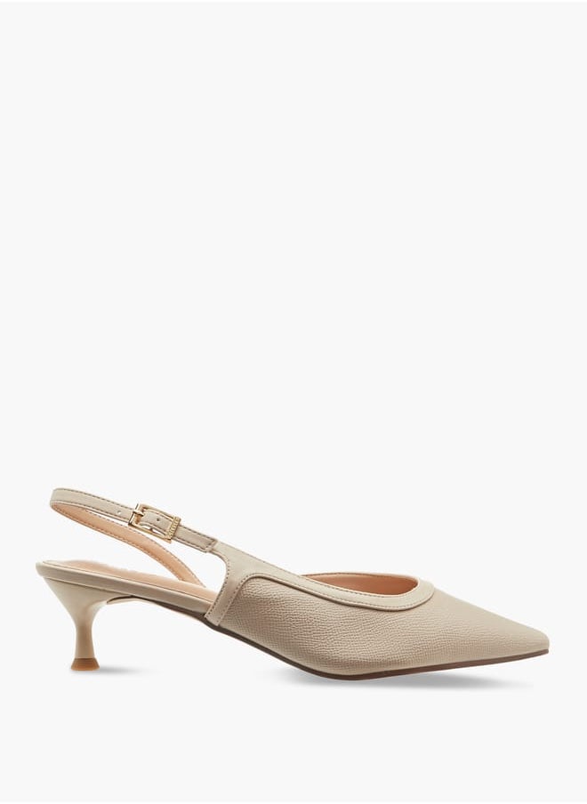 Celeste Women's Monogram Print Shoes with Buckle Closure and Kitten Heels  - Image 3