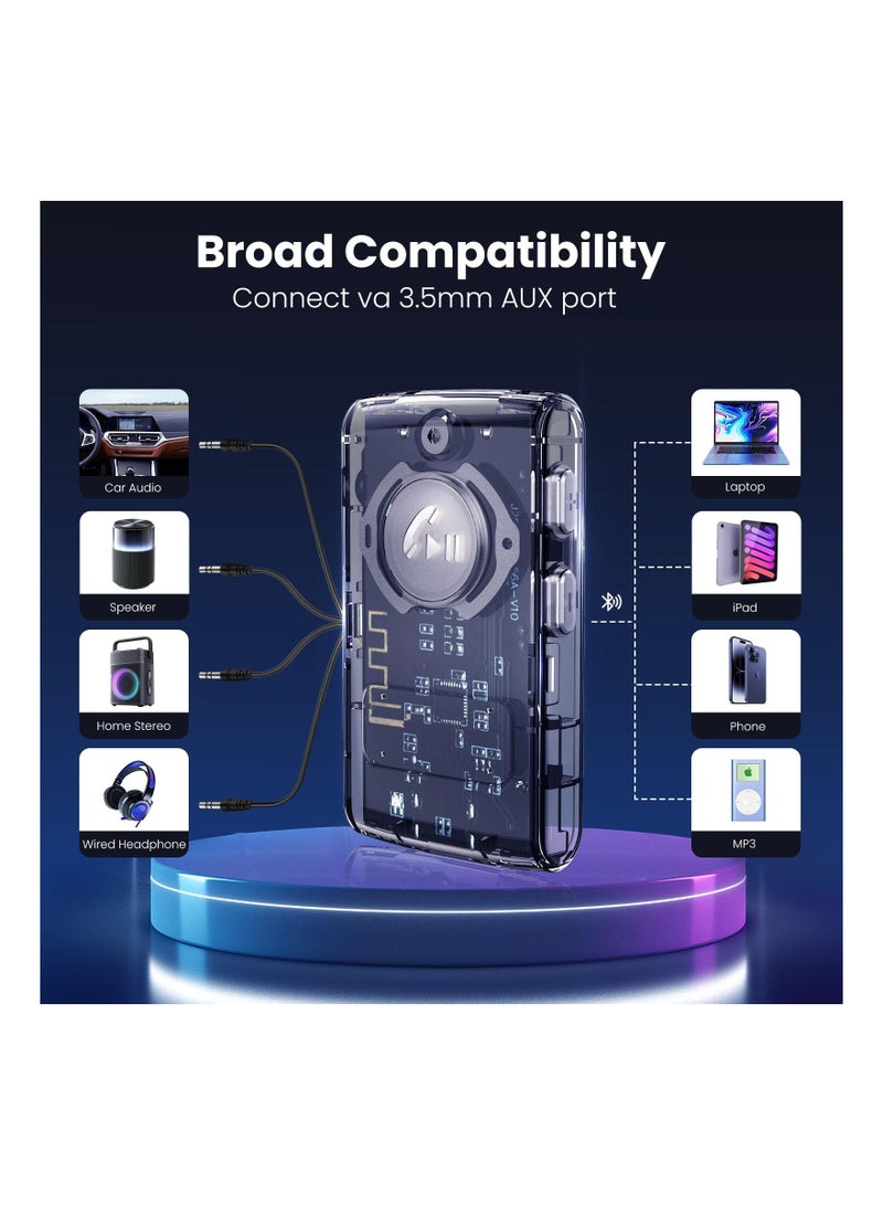 Bluetooth 5.3 Car Adapter, Wireless Audio Receiver for Home Stereo/Car Audio/Speakers/Wired Headphones, Stronger Connection, 20H Battery Life, Hands-Free Call, Noise Cancelling (Transparent) - Image 2