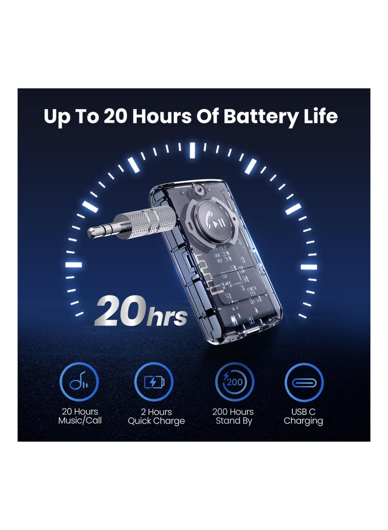 Bluetooth 5.3 Car Adapter, Wireless Audio Receiver for Home Stereo/Car Audio/Speakers/Wired Headphones, Stronger Connection, 20H Battery Life, Hands-Free Call, Noise Cancelling (Transparent) - Image 5