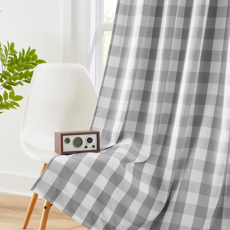 Amzdecor Buffalo Check Plaid Full Blackout Window Curtains 84 Inches Long for Bedroom Noise Reducing Total Room Darkening Grommet Drapes,Vintage Farmhouse Window Treatment,2 Panels,52"x84",Gray White - Image 2
