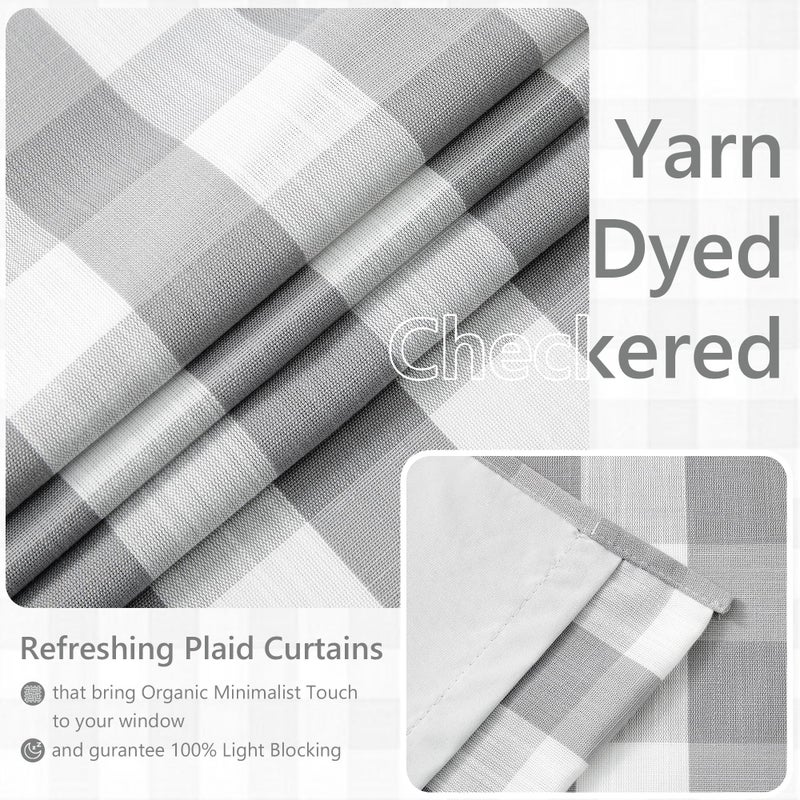 Amzdecor Buffalo Check Plaid Full Blackout Window Curtains 84 Inches Long for Bedroom Noise Reducing Total Room Darkening Grommet Drapes,Vintage Farmhouse Window Treatment,2 Panels,52"x84",Gray White - Image 5
