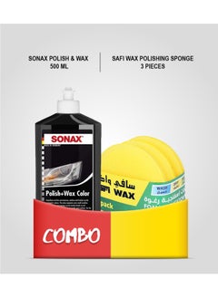 SONAX Buy Sonax Polish Wax Color 500 ml Car Carnauba Wax With Safi Wax Wash Dry Sponge 3 Pieces  - Image 1