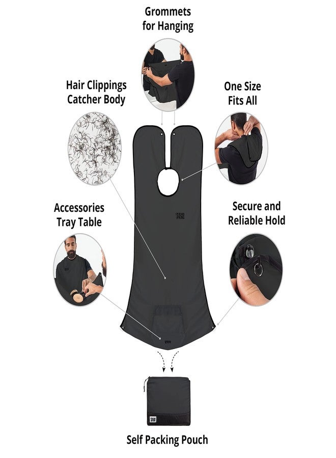 Beard King Beard Bib Apron - Shaving Set for Dad - As Seen on Shark Tank - Men's Hair Catcher for Shaving - Grooming Accessories - Packing Pouch, Black - Image 4