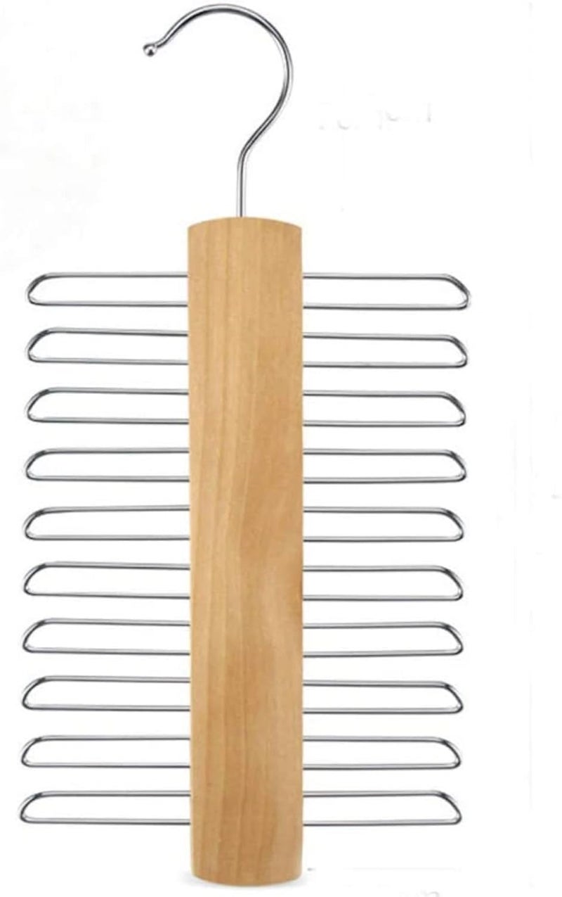 AUGEN Wooden Tie Rack Holder for Men | Premium Multi-Purpose Hanger with 20 Anti-Slip Hooks | Belt, Necktie, Scarf Organizer | 360° Swivel Rotating Closet Storage Hanger (Dark Wood Finish) - Image 1