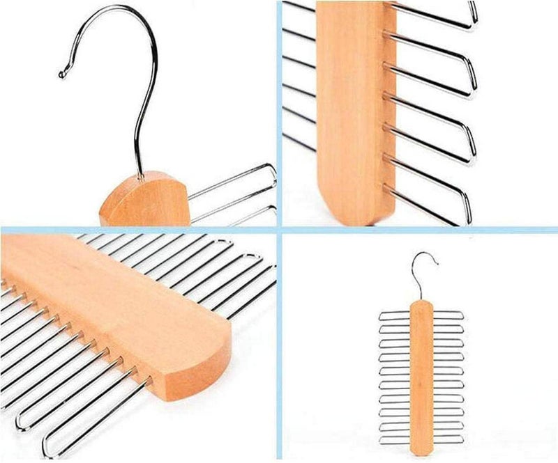 AUGEN Wooden Tie Rack Holder for Men | Premium Multi-Purpose Hanger with 20 Anti-Slip Hooks | Belt, Necktie, Scarf Organizer | 360° Swivel Rotating Closet Storage Hanger (Dark Wood Finish) - Image 3