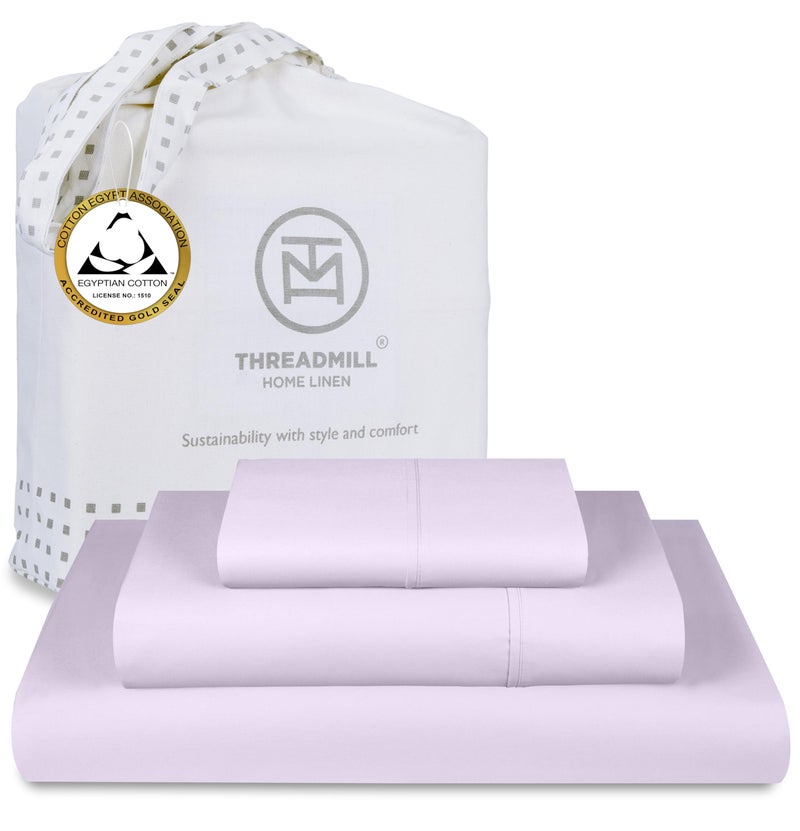 Threadmill Egyptian Cotton Queen Sheet Set  100 Certified Egyptian Cotton Sheets for Queen Size Bed  Queen Bed Sheets Set with Snug Fit 16 Deep Pocket  Soft Cooling Sateen Bedding Set  Lilac