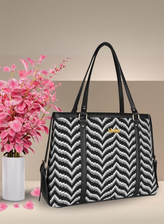 LIKE STYLE Geometric Pattern Jute & PU Rexine Sholder bag (White) - Image 2
