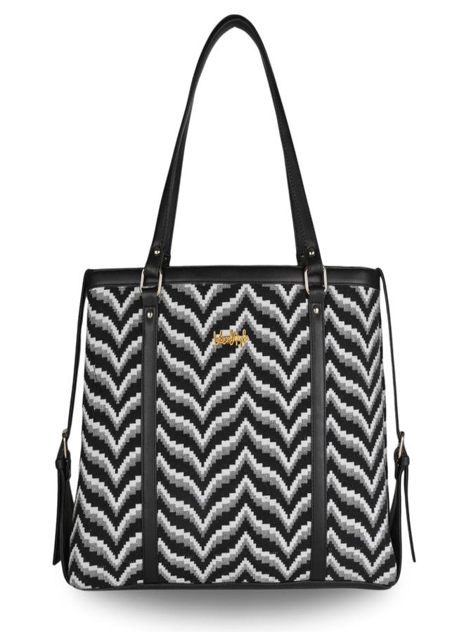 LIKE STYLE Geometric Pattern Jute & PU Rexine Sholder bag (White) - Image 1
