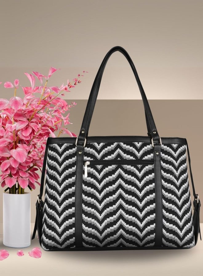 LIKE STYLE Geometric Pattern Jute & PU Rexine Sholder bag (White) - Image 3