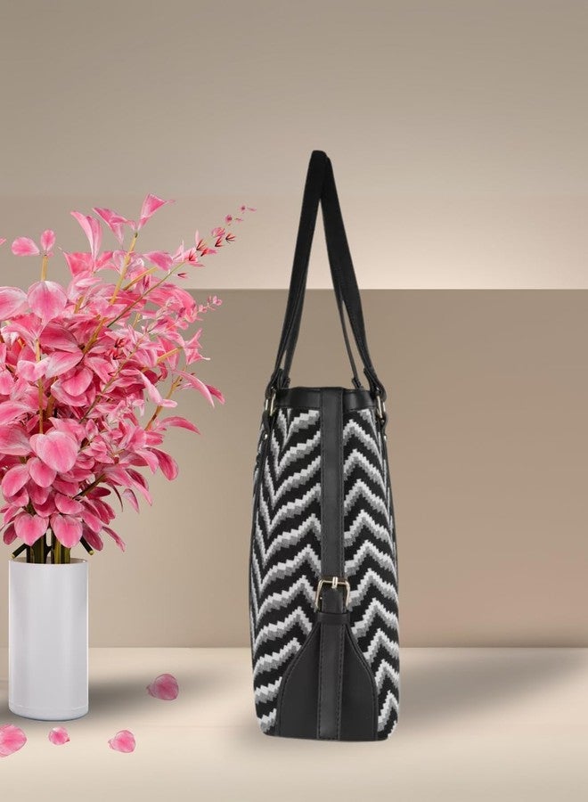 LIKE STYLE Geometric Pattern Jute & PU Rexine Sholder bag (White) - Image 4