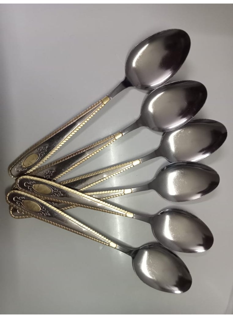 Vintage Dessert Spoons Set with Gold Handle – 6 Pieces Stainless Steel #VintageSpoons - Image 1