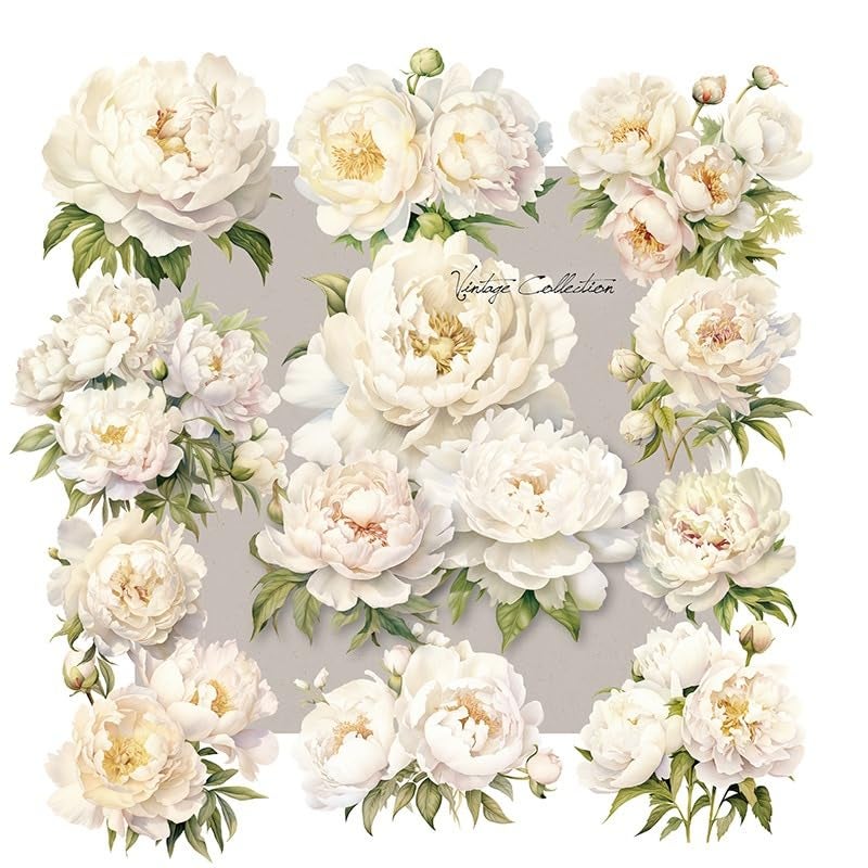CATaireen Vintage Junk Journal Items Kit Pre Cut Paper Cards Cutout Cardstock Art Aesthetic Decor Hollow Out Craft Elements Small Embellishments Supplies for Adults Scrapbook Pack Floral White - Image 1