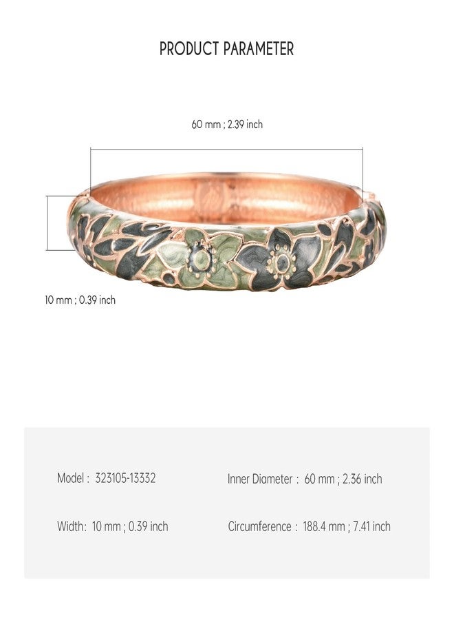 UJOY Handcraft Bangle Enameled Floral Colorful Cloisonne Jewelry Spring Hinged Cuff Bracelets Gifts for Holiday Birthday 55A101 Green - Image 3