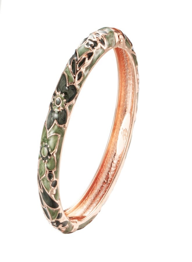 UJOY Handcraft Bangle Enameled Floral Colorful Cloisonne Jewelry Spring Hinged Cuff Bracelets Gifts for Holiday Birthday 55A101 Green - Image 1