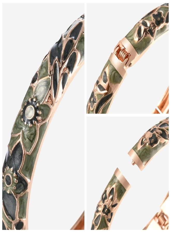 UJOY Handcraft Bangle Enameled Floral Colorful Cloisonne Jewelry Spring Hinged Cuff Bracelets Gifts for Holiday Birthday 55A101 Green - Image 5