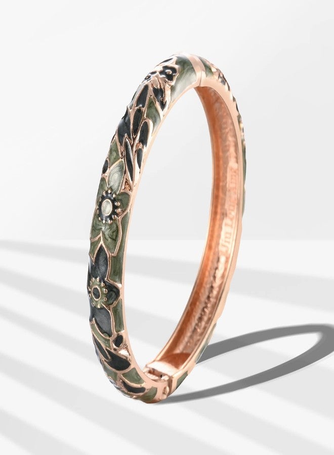 UJOY Handcraft Bangle Enameled Floral Colorful Cloisonne Jewelry Spring Hinged Cuff Bracelets Gifts for Holiday Birthday 55A101 Green - Image 4