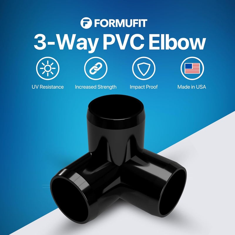 FORMUFIT 1/2” 3-Way Elbow Furniture Grade PVC Fitting in Black, Made in USA, UV-Resistant, Impact-Proof, 0.840” Actual Socket Diameter (Pack of 10) - Image 2