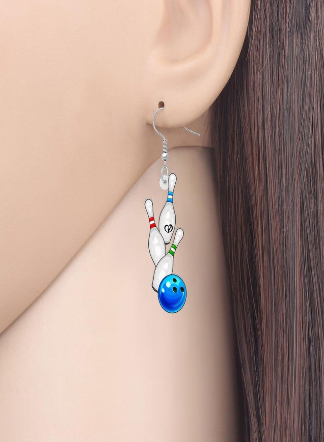 NEWEI Acrylic Baseball Football Earrings Dangle Basketball Soccer Jewelry for Women Sport Lovers (Bowling Ball) - Image 2