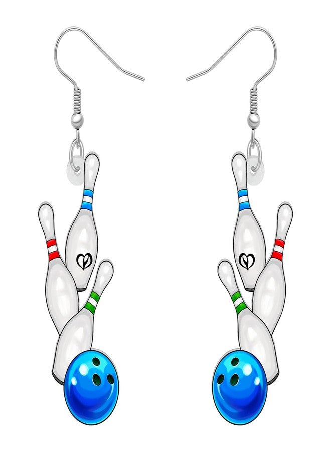 NEWEI Acrylic Baseball Football Earrings Dangle Basketball Soccer Jewelry for Women Sport Lovers (Bowling Ball) - Image 1
