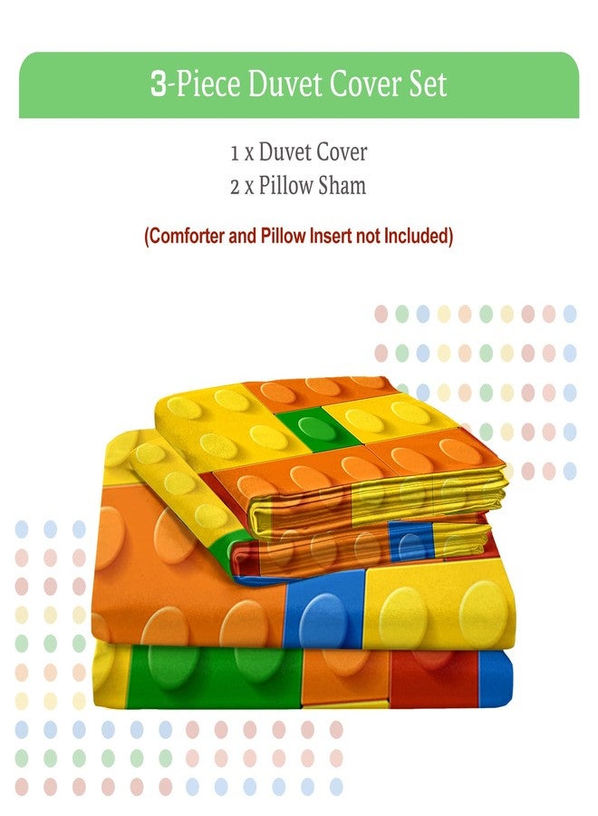 BlessLiving Twin Duvet Cover Set - Soft Colorful Building Blocks Bedding Set, Fun Geometric Brick Pattern Comforter Cover, Yellow Orange & Green - Gaming Bedspread with 2 Pillowcases for Teens & Boys - Image 5