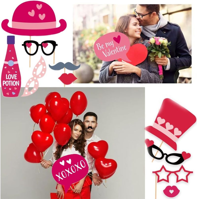 HANSAMU أدوات تصوير عيد الحب - أدوات تنكرية مضحكة - أدوات تصوير سيلفي لالتقاط الصور - زينة خلفية إبداعية - مجموعة لافتات لالتقاط الصور لوازم الحفلات 20 قطعة - Image 2