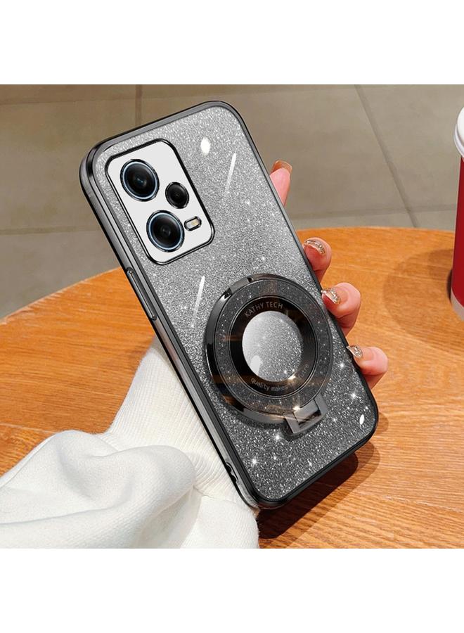 جراب هاتف دائري لامع متدرج مطلي عالميًا لهاتف Redmi Note 12 Pro 5G (أسود)