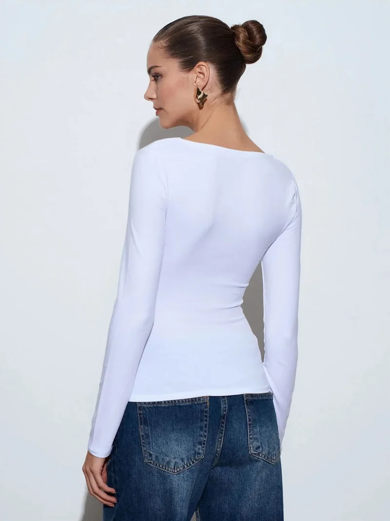 ديلفين Dilvin Slim Fit V-Neck Knit Blouse