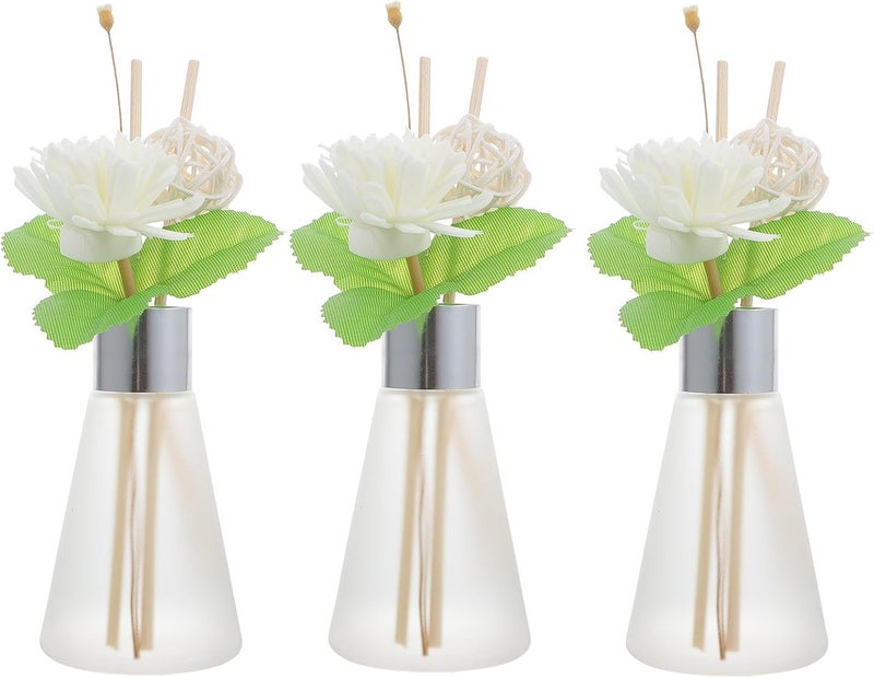 3Pcs Glass Essential Oil Diffuser Bottle with Rattan Dried Flower Sticks, Ocean Scent Reed Diffuser Set for Bathroom Home Fragrance and Office Décor - Image 1