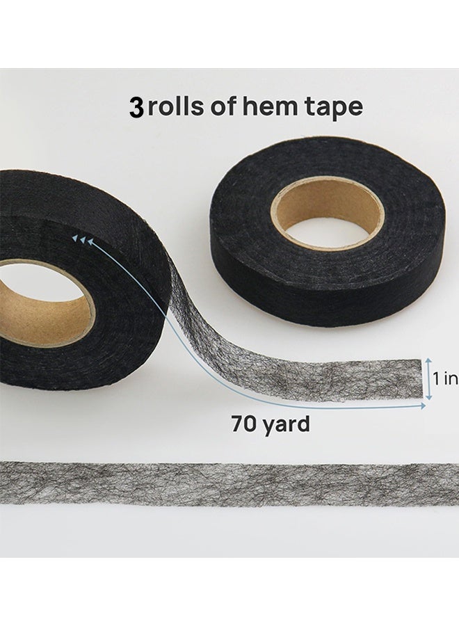 3 Rolls  Black Double Sticky Iron On Fabric Tape Iron On Fabric Tape Heavy Duty Fusible Adhesive Hemming Strip to Repair Curtains Clothes Pants Pillow Case DIY Clothing Art Sewing No Sewing,0.78 inch 70 Yard - Image 2