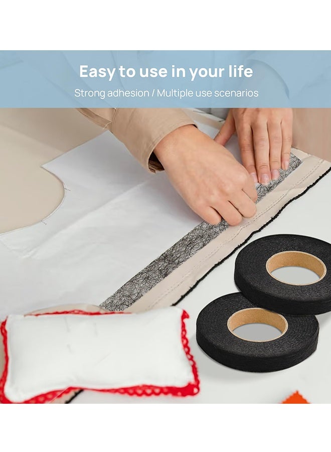 3 Rolls  Black Double Sticky Iron On Fabric Tape Iron On Fabric Tape Heavy Duty Fusible Adhesive Hemming Strip to Repair Curtains Clothes Pants Pillow Case DIY Clothing Art Sewing No Sewing,0.78 inch 70 Yard - Image 3