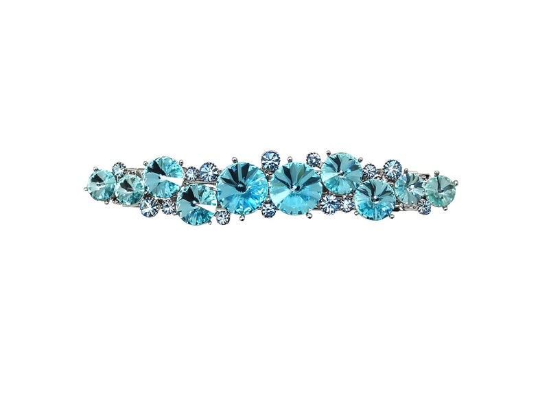 Faship Faship Gorgeous Aqua Premium Rhinestone Crystal Floral Small Hair Barrette Clip