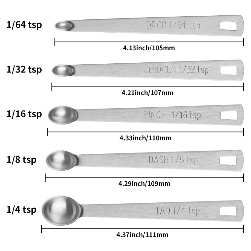Cuttte 5PCS Small Measuring Spoons Set - Cuttte Stainless Steel Tiny Measuring Spoons for Cooking Baking, 1/4 1/8 1/16 1/32 1/64 tsp, Teaspoon Minispoon for Powders, Spices - Image 2