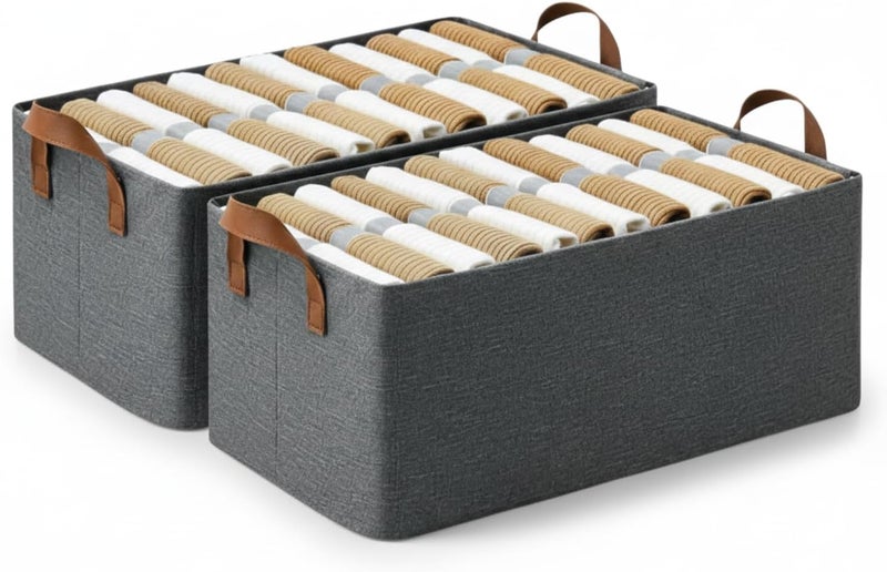 Raggle 2PCS Collapsible Fabric Storage Cubes Organizer with Handles Foldable Storage Baskets for Organizing Toys, Books, Shelves, Closet, Large Storage Box with Handles (Gray, 26L-2) - Image 1