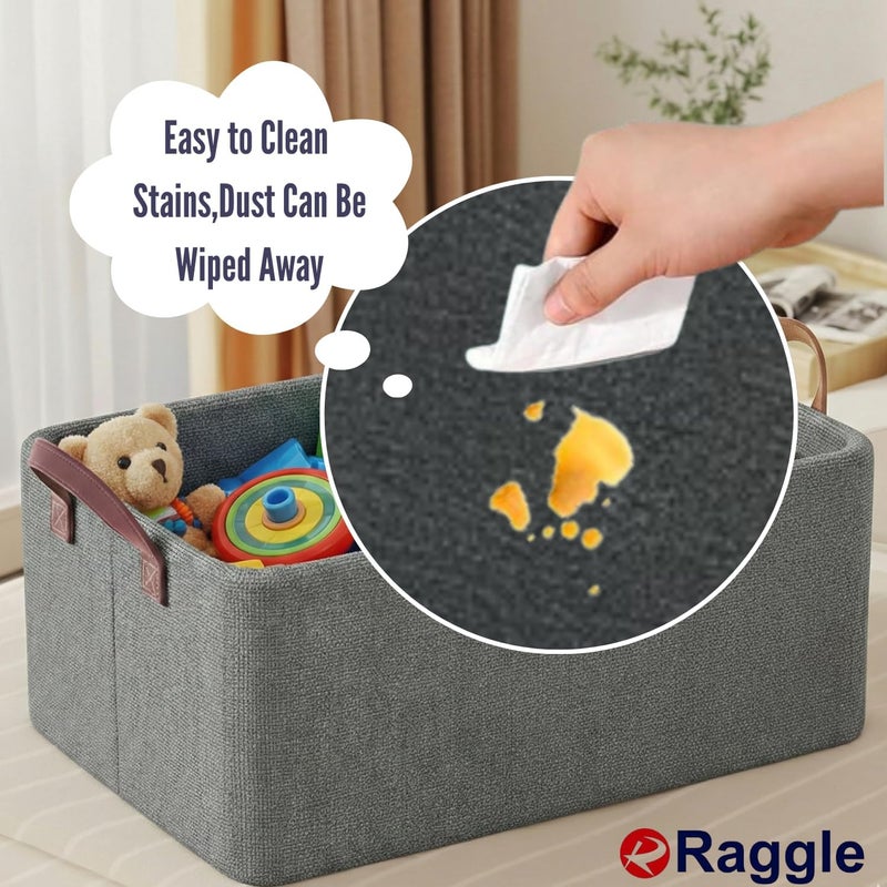 Raggle 2PCS Collapsible Fabric Storage Cubes Organizer with Handles Foldable Storage Baskets for Organizing Toys, Books, Shelves, Closet, Large Storage Box with Handles (Gray, 26L-2) - Image 5