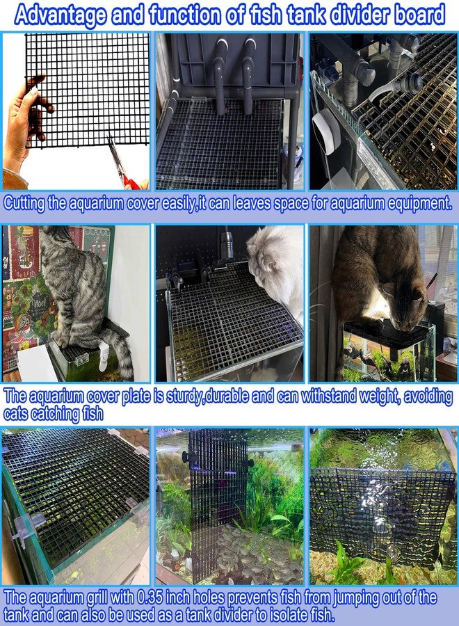 Weramics Adjustable Aquarium Fish Tank Divider Filter Bottom Plastic Grid Fish Tank Isolation Board Egg Crate Tray((Black, 4pcs 11.8X11.8Inch with 0.35Inch Hole) - Image 3