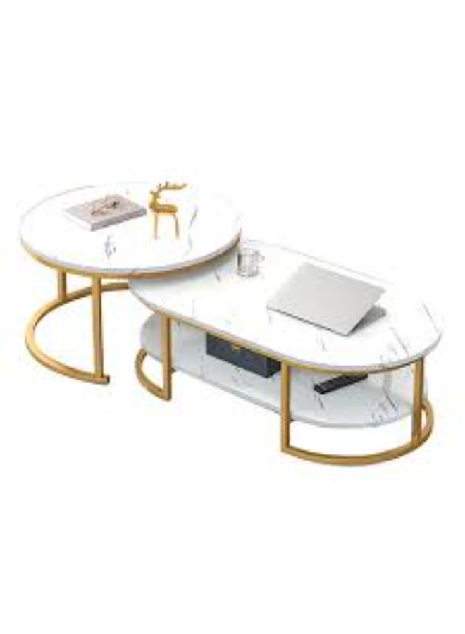 Modern Marble Nesting Table with Metal Frame Legs Set of 2 - Image 2