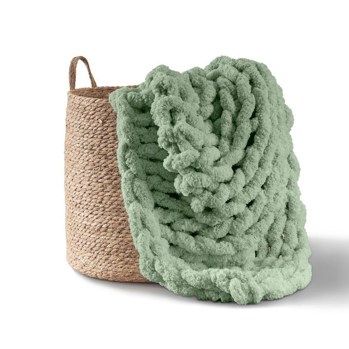 CHUNKY KNIT BLANKET THROW 100 HAND KNIT WITH JUMBO CHENILLE YARN 50X60 SAGE GREEN