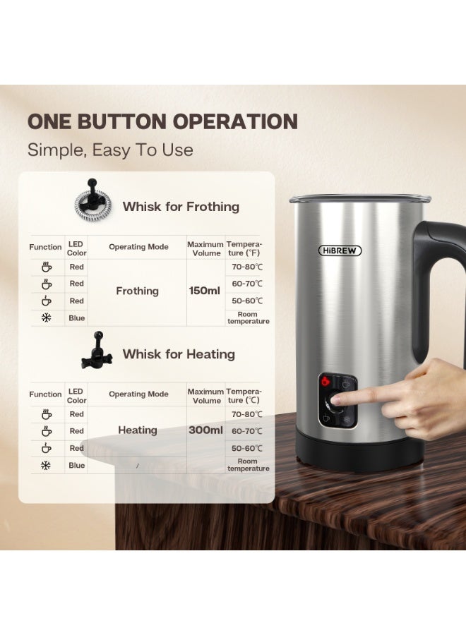 HiBREW 4 in 1 Portable Electric 450W Silver Milk Frother Frothing Foamer Fully automatic Milk Warmer Cold/Hot Latte Cappuccino Chocolate Protein powder M3A - Image 4