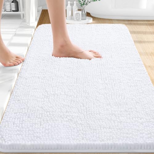 OLANLY Bathroom Rugs 30x20 Extra Soft Absorbent Chenille Bath Rugs Rubber Backing Quick Dry Machine Washable Bath Mats for Bathroom Floor Tub and Shower Home Decor Accessories White - Image 1