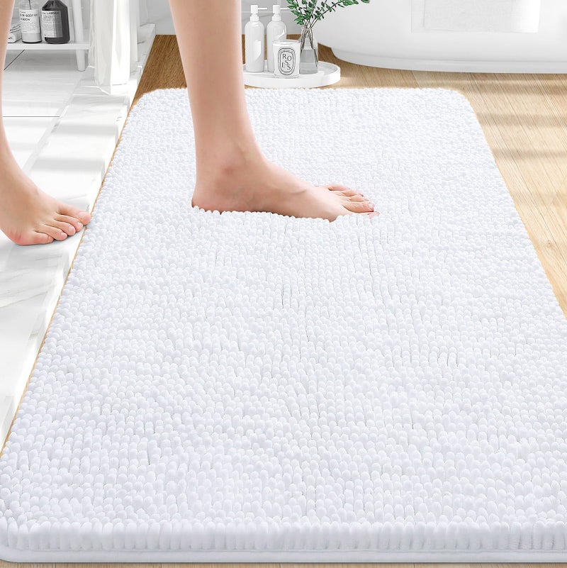 OLANLY Bathroom Rugs 30x20 Extra Soft Absorbent Chenille Bath Rugs Rubber Backing Quick Dry Machine Washable Bath Mats for Bathroom Floor Tub and Shower Home Decor Accessories White - Image 2