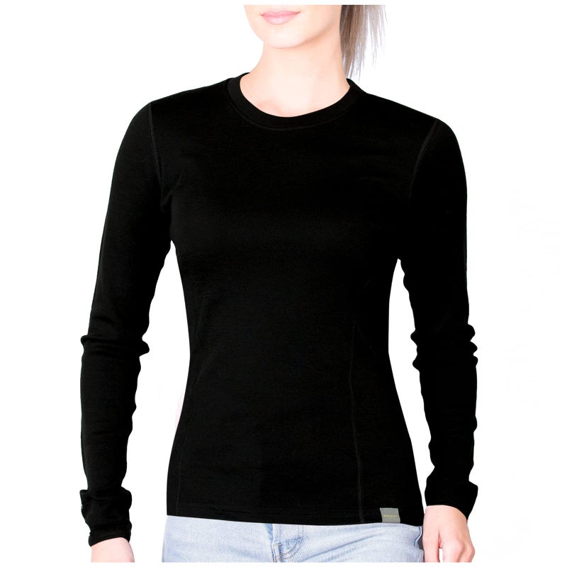 MERIWOOL Womens Base Layer 100% Merino Wool Midweight Long Sleeve Thermal Shirt Black - Image 1