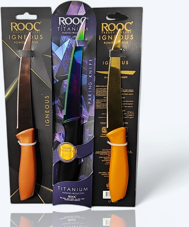 3-Piece Knife Set Gold - Bronze and Laser Cut Titanium