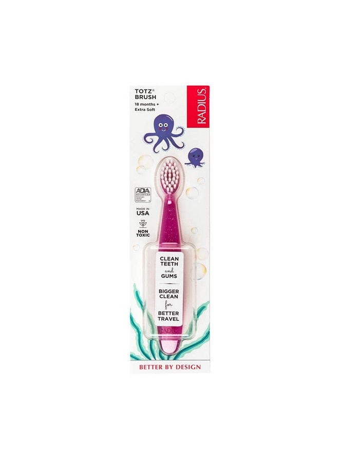 RADIUS Totz Toothbrush Extra Soft Brush BPA Free & ADA Accepted Designed for Delicate Teeth & Gums for Children 18 Months & Up - Pink Sparkle - Pack of 1 - Image 1