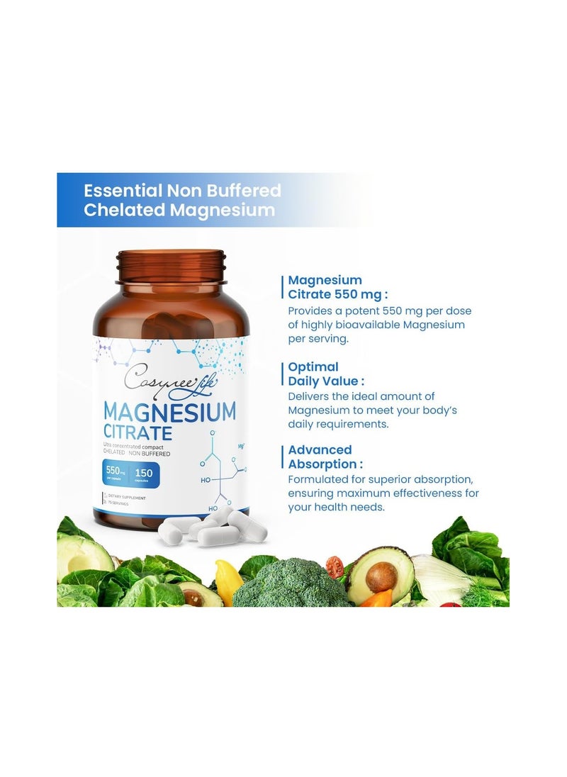 Magnesium Citrate 550 mg per Serving | Magnesium for Muscle & Support System, 150 Capsule, 75 Day Supply | citrato de magnesio. - pzsku/ZEB08C8415A3FD03372E2Z/45/_/1738833402/eca247ae-2713-4934-ba88-b42e60910e7f